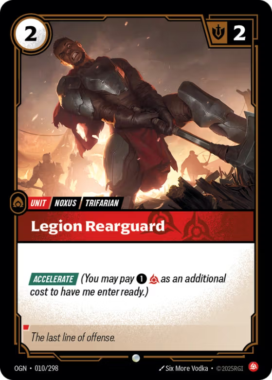 Card featuring a warrior in armor with a battle scene background